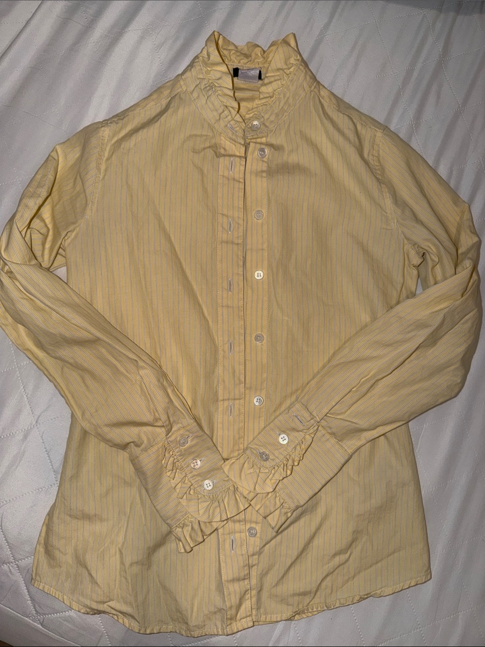 Women's Yellow Ruffle-Collar Button-Up Shirt
